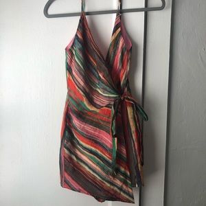 Colorful wrap romper with tie
